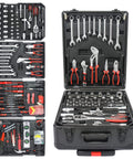 Front view All In One Roll Bar Box Kit With 899 Precision Tools For Home And Auto Repairs Including Emergency Car Fixes Plus Water Electrical And Woodworking Essentials For Gardeners Homeowners And Handymen On The Go Silver.