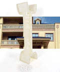 Two 35 Inch Balustrade Molds For DIY Concrete Casting, Roman Column Style Balcony Fence Molds, white mold front view, against a house with balustrade