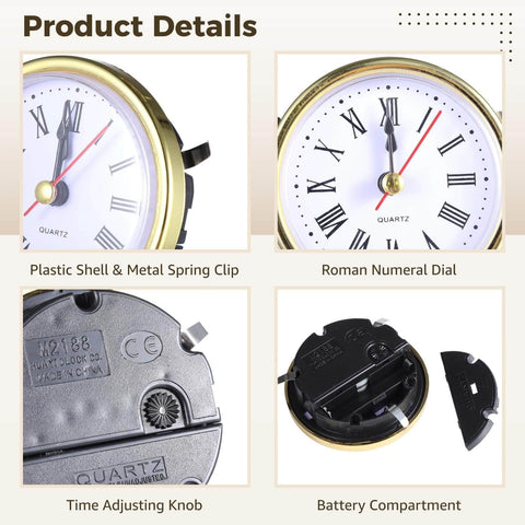 Image details for Six Pack Roman Numeral Clock Mechanisms With Battery Powered Quartz Movement In Gold And Silver Finishes