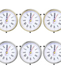 Six Pack Roman Numeral Clock Mechanisms with quartz movement, gold and silver finishes, for epoxy resin clock casting DIY projects