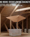 Heavy Duty Roof Leak Diverter Tarp Kit 5x5 Ft Waterproof Ceiling Rain Catcher With Drainage System installed in attic