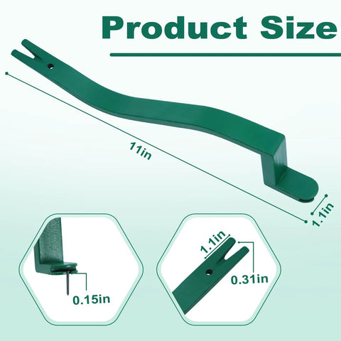 Heavy-Duty Roof Shingle Nail Removal and Installer Tool with a 2-in-1 nail slot, 11 inches long, green high-carbon steel.