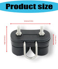 Black marine-grade rope management clamp with two studs and a U-bolt; compact 6.4 cm wide by 3.3 cm tall.