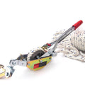 Three Quarter Ton Rope Puller Come Along Winch with 100 Ft Rope for tree felling hauling boats and securing materials, side view