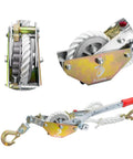 Rope Puller With 98 Ft 0.6 Inch Polyester Rope, Three Quarter Ton Load Capacity, Aluminum Alloy Gears, Two Hooks