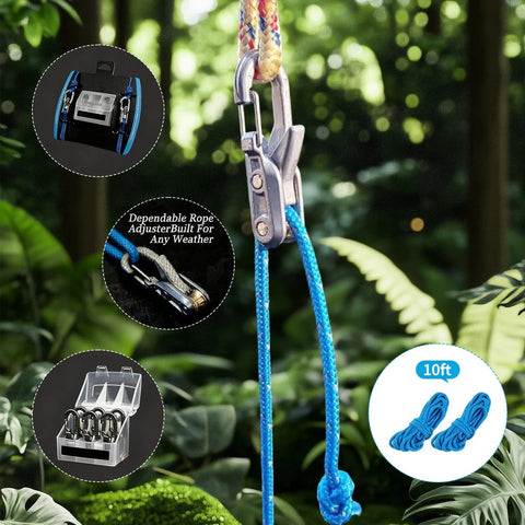 Roller Tensioner Kit For Easy Secure Tying With Six Pack Paracord Adjusters And Rope Tightening Tool with locking buckle