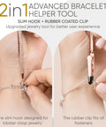 Bracelet Fastener Helper Tool With Hook For Bracelet Necklace Jewelry And Watch Clasp Clip Grab And Go Portable Easy To Use No Slip Grip Made Of Durable Metal With Rose Finish used to clasp bracelet.