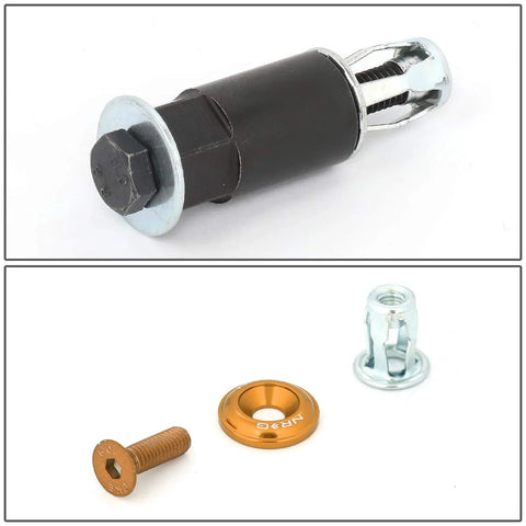 Rose Gold Fender Washer Kit M6 1 Thread Bolts and Washers 10 Piece with rivnut tool and washers displayed.