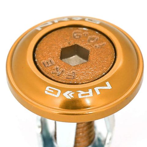 Close-up of Rose Gold Fender Washer Kit M6 1 Thread Bolts and Washers, showing top view of a single washer and bolt.