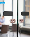 Rose Gold Round Sliding Shower Door Handle Single Side Pull With Screw Hardware Replacement Parts For 6 To 18 Mm Glass Doors 30 Mm Outer Diameter 46 Mm Total Height Column Style Durable Zinc Alloy Construction For Long Lasting Use In Wet Bathrooms installed on glass door in office setting