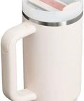 Stay hydrated on the go with this rugged 30 oz insulated stainless steel tumbler featuring FlowState three-position lid, a secure handle, and straw for easy sipping, BPA-free construction, cup holder friendly, in Rose Quartz 2.0.