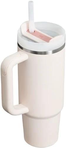Stay hydrated on the go with this rugged 30 oz insulated stainless steel tumbler featuring FlowState three-position lid, a secure handle, and straw for easy sipping, BPA-free construction, cup holder friendly, in Rose Quartz 2.0.