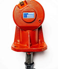 Front view of 40HP Rotary Cutter Gearbox with Spline Input Shaft, showing orange casing and spline output.
