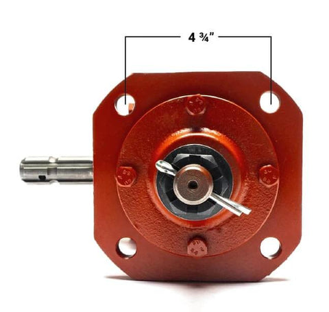 Front view of 40HP Rotary Cutter Gearbox with spline input shaft showing 4 3/4 inch dimensions and key features.