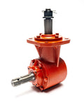40HP Rotary Cutter Gearbox (Spline Input Shaft) with smooth input shaft, red metallic exterior, and 12 tapered spline output shaft.