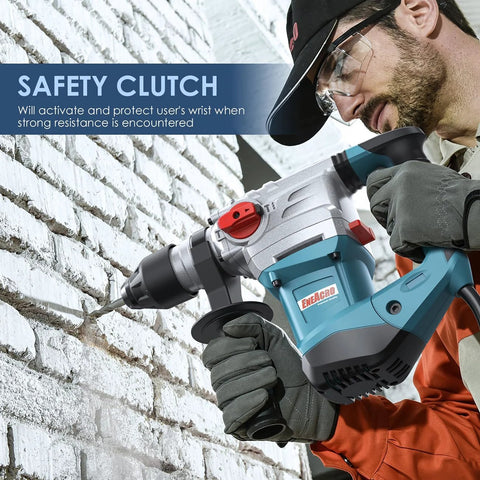 Worker using Heavy Duty SDS Plus Rotary Hammer Drill 13 Amp With Four Function Modes on brick wall