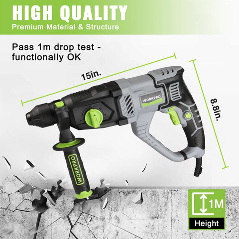 Lightweight 1-1/4 Inch SDS Plus Rotary Hammer Delivers Powerful Concrete Drilling, Chiseling, And Light Demolition With A 7.5A Corded Motor, Offering Compact Handling For On Site Renovations And Including 5 SDS Plus Bits For Ready Versatility