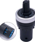 Front view of LA42DWQ22 22Mm Rotary Potentiometer 5K Ohm Governor with three terminals, ideal for industrial automation and motor control