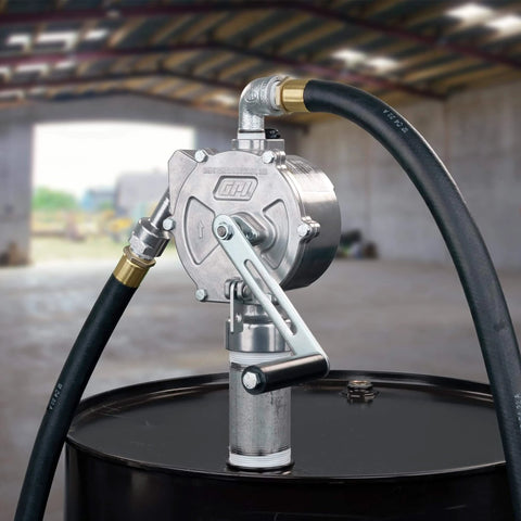 GPI - RP-10-UL Rotary Action Fluid Transfer Hand Pump, 10 Gallons per 100 Revolutions (123000-06) on barrel in warehouse