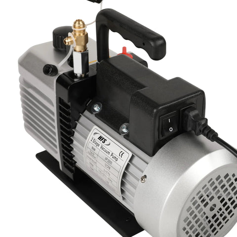 High-Performance 2-Stage Rotary Vane Vacuum Pump with 12 CFM Flow Rate and 1 HP Motor for 110V Use, close-up of motor and inlets.