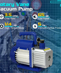 Powerful 3.5 CFM Single Stage Vacuum Pump For HVAC R410A Systems With 1/4 HP Motor Zeny 1/4 Inch Flare Inlet 0 To 400 PSI Gauge