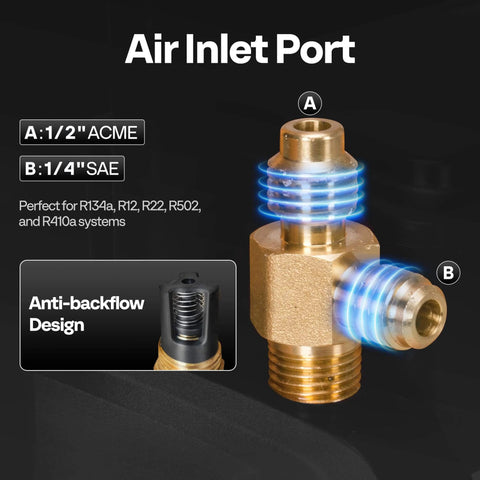 Air inlet port with anti-backflow design for VIVOHOME 110V 1/4 HP 3.5 CFM Single Stage Rotary Vane HVAC Vacuum Pump.