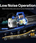 Go-To 110V 1/4 HP Single Stage Rotary Vane Vacuum Pump With 3.5 CFM, highlights low noise operation and direct drive.