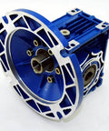 5/8 Output Worm Gear 50:1 56C Speed Reducer with 56C mounting flange and keyed shaft, blue metal casing