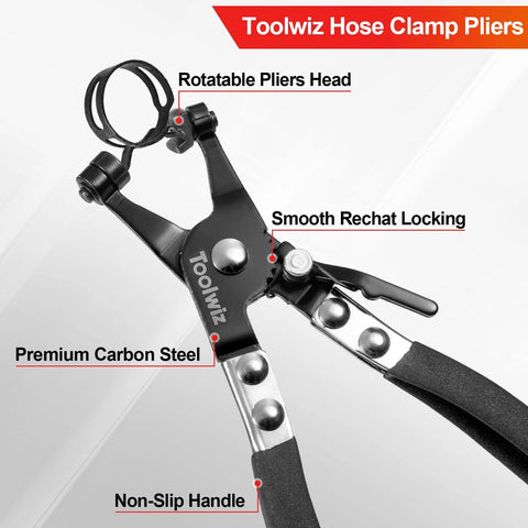 Heavy Duty Hose Clamp Pliers with Locking Device and Non Slip Handle, carbon steel construction, for automotive and HVAC applications