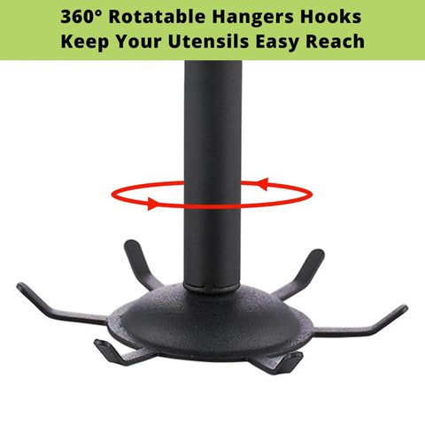 Close-up of 360° rotatable Utensil Hooks, 2 Pack Under Cabinet Utensil Rack Hangers showing 6 stainless steel claws.