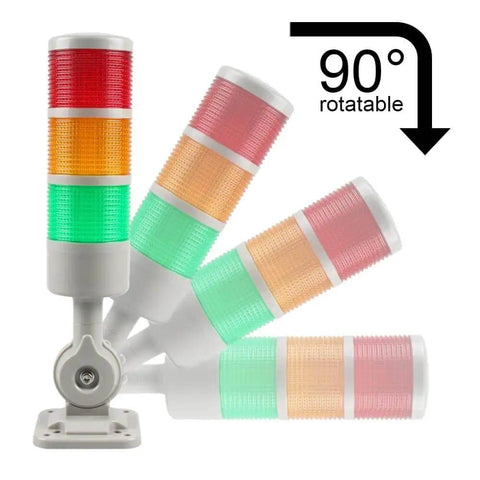 Industrial LED Signal Tower Light Stack For Factory Floor Workhorse With Rotatable Base Two Layer Columns 110V 220V AC Steady Or Flashing Light Modes