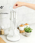 Kitchen Utensil Hanger Stainless Steel Utensil holder Rotatable Cooking Utensils Holder with 8 Hooks, Hanging Spoon Spatula Holder , White