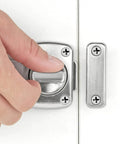 Brushed Silver Rotate Bolt Gate Latches Kit For Doors Cabinets Windows And Pet Doors, close-up showing installation in use