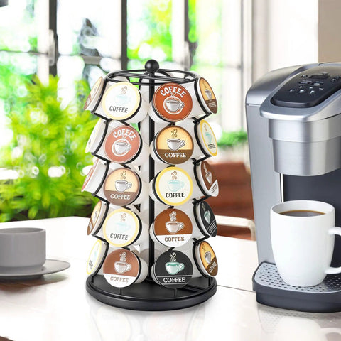 Rotating Coffee Pod Carousel For K Cups Holds 35 Pods Spins 360 Degrees Lazy Susan Platform on kitchen countertop