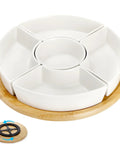 Divided Serving Dish Lazy Susan with 360 Degree Rotating Porcelain Tray on Bamboo Base, Five Removable Compartments