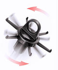 Close-up of Kitchen ware Storage Rack 360 degree rotating base with hooks, stainless steel and PP material.