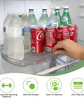 Rotating Refrigerator Lazy Susan Organizer Square For Large 16 Point 5 By 11 Inches Clear PET Turntable with drinks.