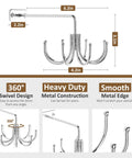 Dimension details of Kitchen Cooking Utensil Holder, 360° Rotating Kitchen Hooks, Heavy Duty Metal Utensil Rack, Silver.
