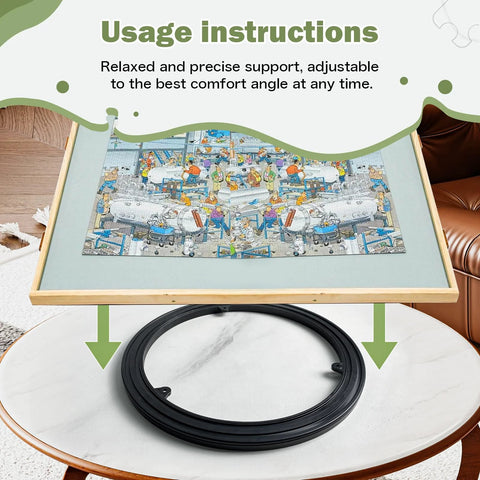 360 Degree Rotating Puzzle Turntable For 1000 To 2500 Piece Jigsaw Puzzles With A Sturdy Metal Base shown with puzzle in progress
