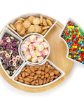 Divided Serving Dish Lazy Susan With 360 Degree Rotating Porcelain Tray On Bamboo Base And Five Removable Compartments For Fruit Veggies Candy