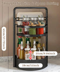 Rotating Spice Rack With Paper Towel Holder 2 Tier Lazy Susan Turntable, black finish, on marble countertop, showing spices and sauces.