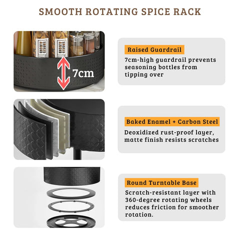 Rotating Spice Rack With Paper Towel Holder 2 Tier Lazy Susan Turntable features raised edges and smooth rotation detail