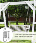 Durable 360 degree rotating spring steel hooks with anti corrosion coating showcased with a garden swing installation.