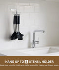 Kitchen Cooking Utensil Holder, 360° Rotating Kitchen Hooks for Hanging Utensils, metal rack wall-mounted above sink with utensils