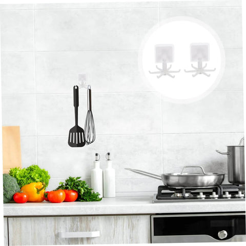 Wall-mounted 4pcs Rotating Kitchen Utensil Holder Hangers Space Saving for Slotted Spoon Under Cabinet Spice Rack Storage