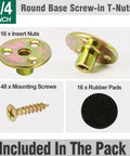 Heavy Duty 1/4-20 Brad Hole T Nut With Screws for Wood Furniture and DIY Projects 3 Hole Zinc Plated Carbon Steel Insert