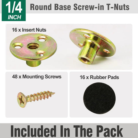 Heavy Duty 1/4-20 Brad Hole T Nut With Screws for Wood Furniture and DIY Projects 3 Hole Zinc Plated Carbon Steel Insert