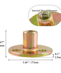 12 Pack Round Base T Nuts 1/4-20 Thread Screw-In Flange Inserts For Wood Furniture Hardware Carbon Steel Plate Nuts Female Thread T Nuts Indoor Outdoor Use Pro Grade Cabinets Shelves DIY Projects, showing side view with dimensions.