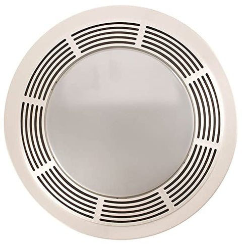 Round White Bath Exhaust Fan With Light And Glass Lens, 100 CFM, 3.5 Sones, 4 Inch Duct, Front View