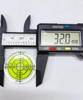 Digital caliper measuring 32mm circular yellow green spirit level from Six Piece Round Bubble Level Set Handy Pro Grade High Quality Circular Spirit Levels 32mm Diameter 7mm Height Yellow Green Color With Degree Markings For Precise Layout And Measuring For Woodworking And Construction